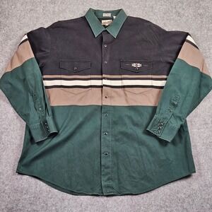 Express Rider Big Man Western Pearl Snap Shirt 2X Green Black Colorblock Striped